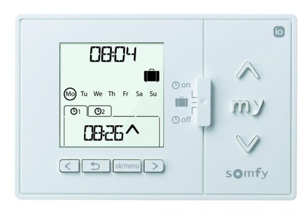 Somfy Pilot 1-kanałowy CHRONIS IO biały – sterowanie automatyczne rolet i markiz.