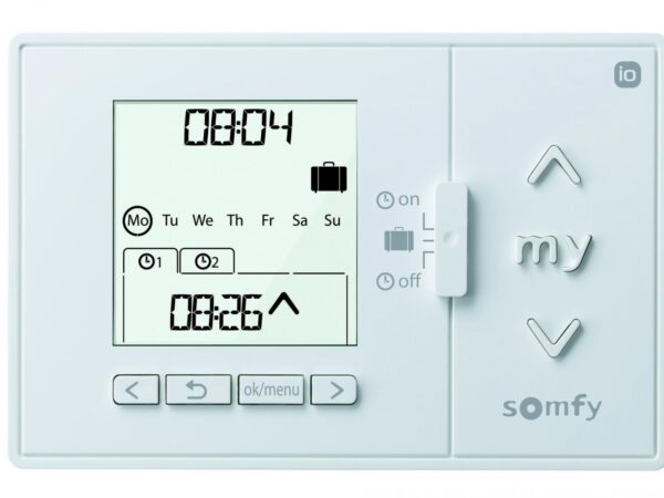 Somfy Pilot 1-kanałowy CHRONIS IO biały – sterowanie automatyczne rolet i markiz.